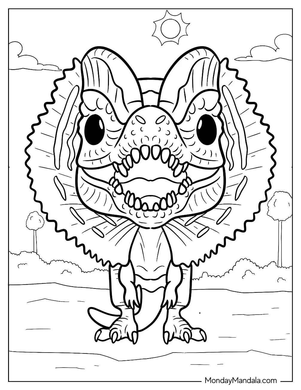Chibi Dilophosaurus Coloring Page For Preschoolers coloring page