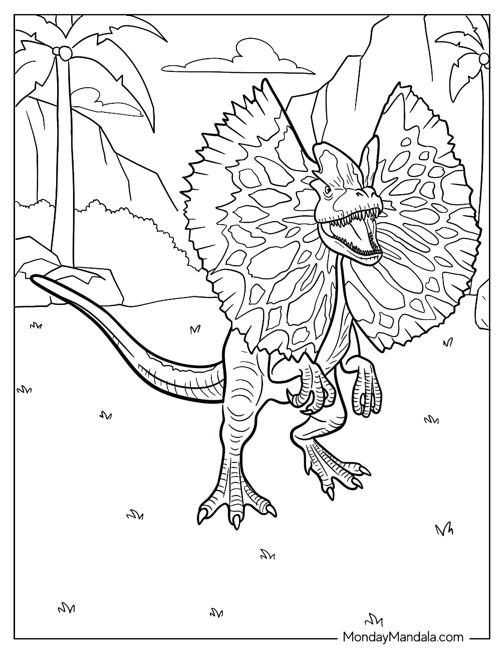 Dilophosaurus Coloring Page Showing Its Frills coloring page