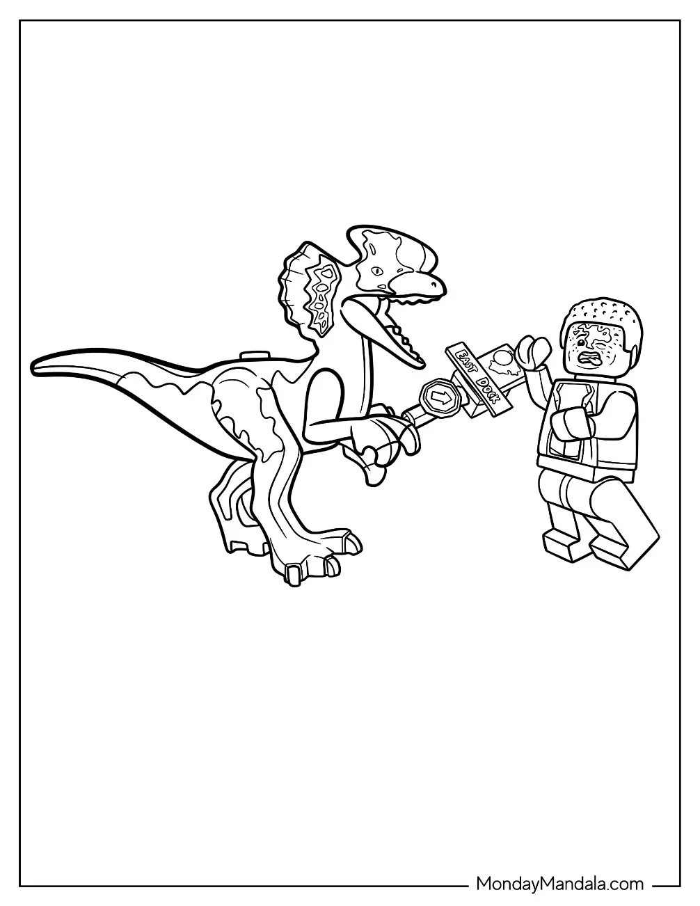 Dilophosaurus Lego Attacking Dennis Nedry From Jurassic Park coloring page