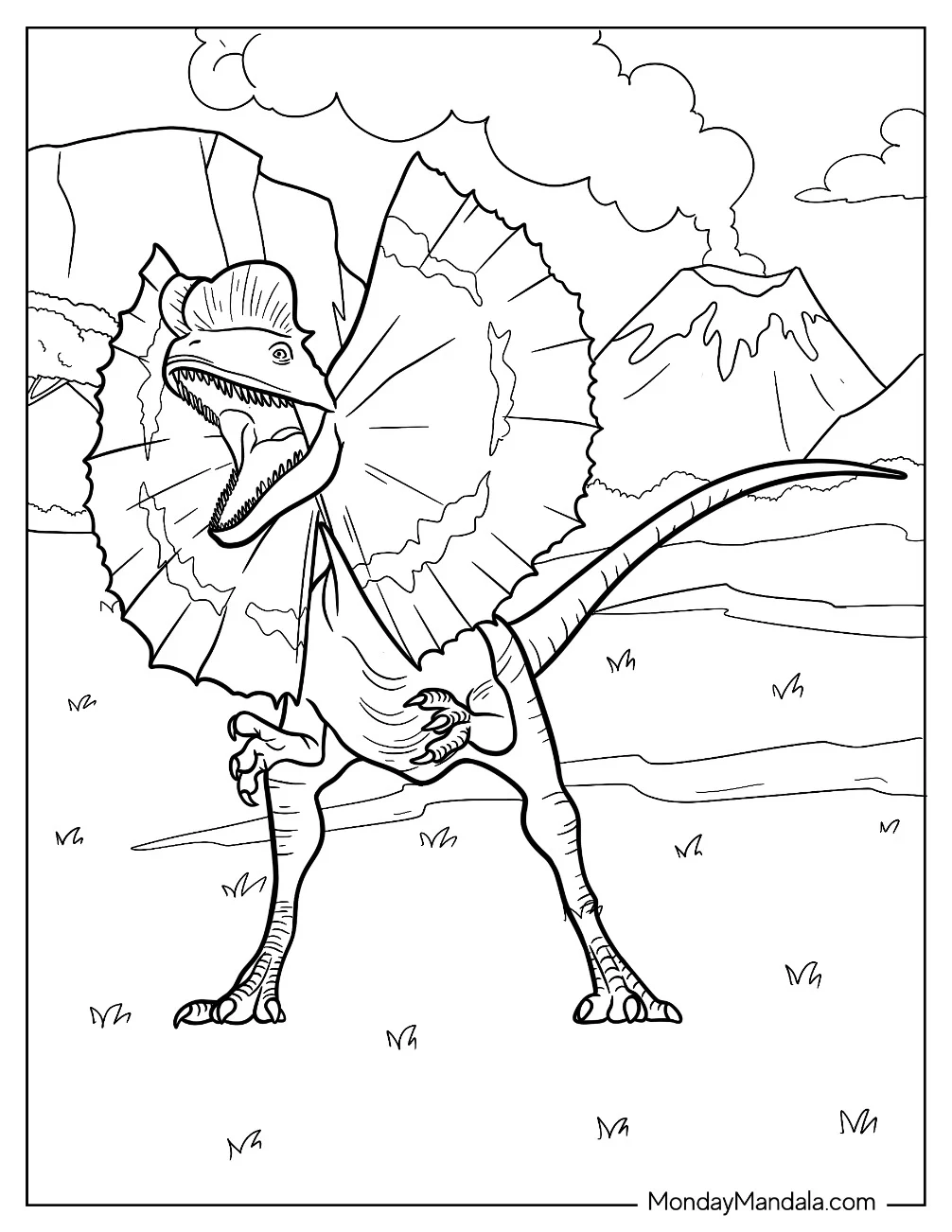 Jurassic Park Dilophosaurus Coloring Page For Kids coloring page