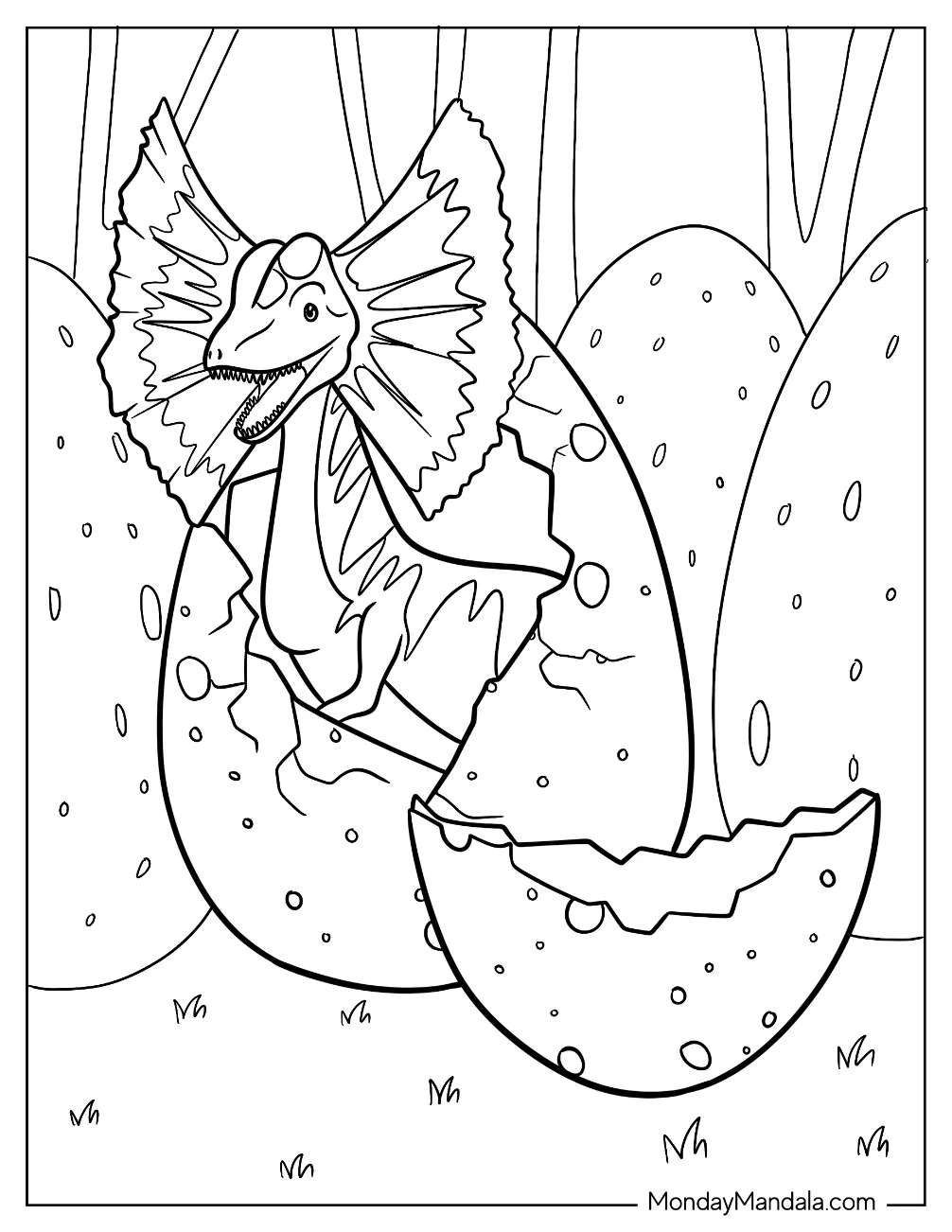 Newborn Dilophosaurus Coloring Page Hatching From Egg coloring page