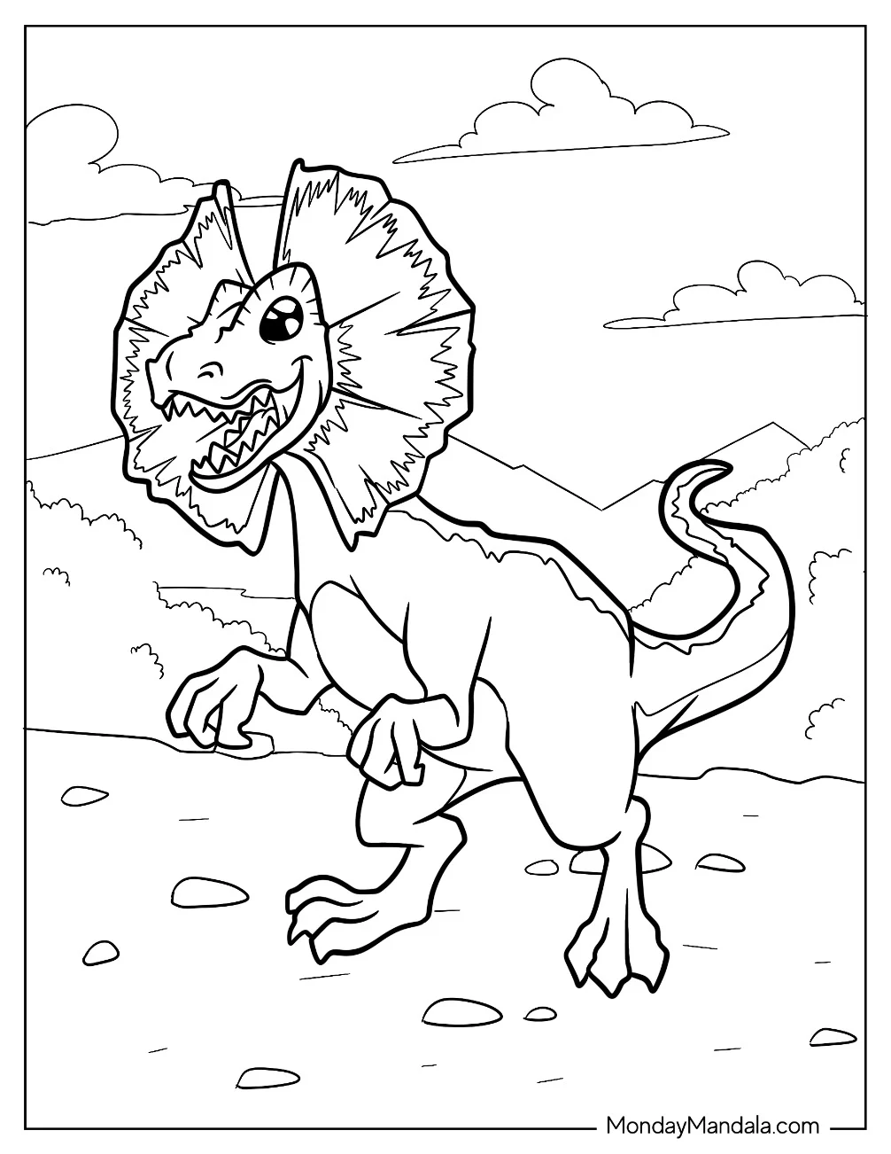 Simple Dilophosaurus Coloring Page Outline For Kids coloring page — printable line art