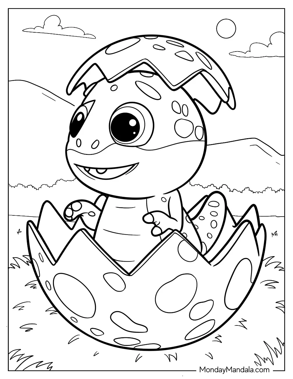 Baby Dinosaur Hatching From The Dinosaur Egg Coloring Page For Kids coloring page