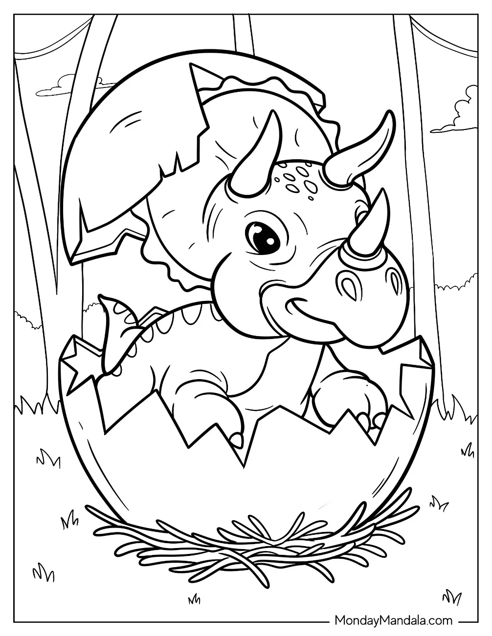 Cartoon Triceratops Inside A Dinosaur Egg Coloring Page coloring page