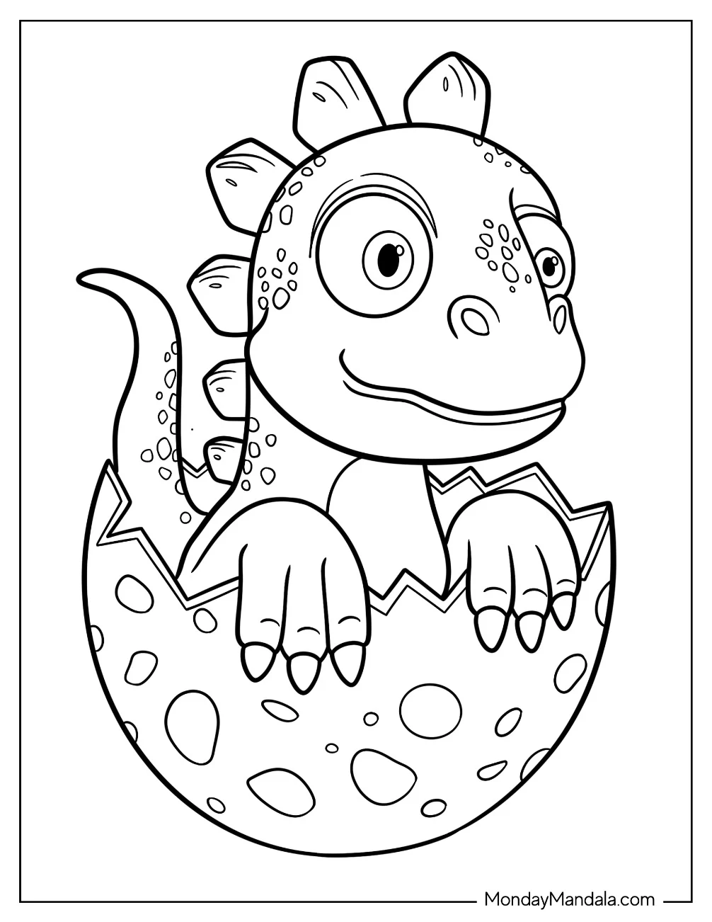 Cute Dinosaur Coming Out Of Dinosaur Egg Coloring Page coloring page