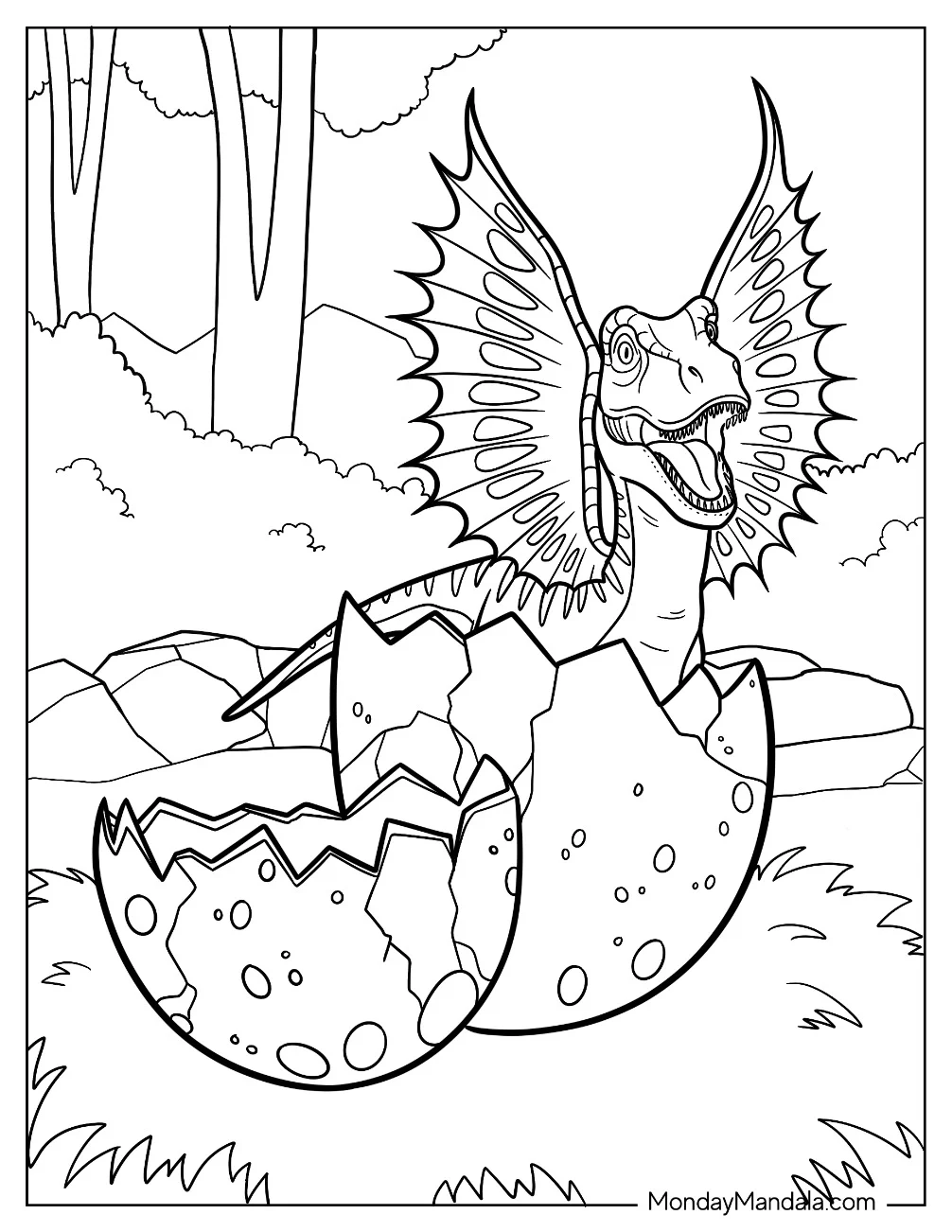 Dilophosaurus Coming Out Of Dinosaur Egg Coloring Page coloring page