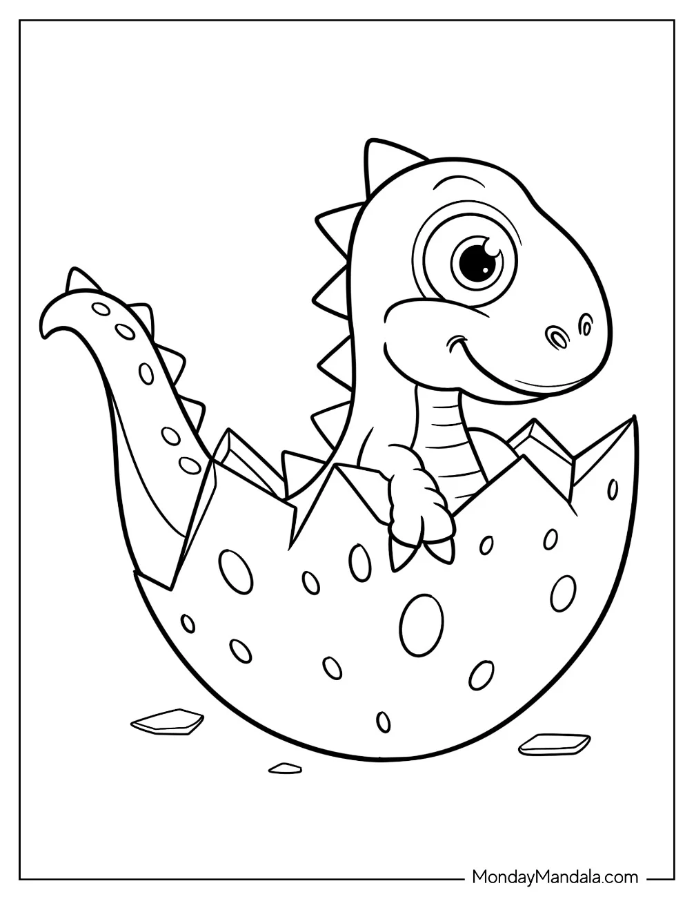 Smiling Raptor Inside A Cracked Dinosaur Egg Coloring Page For Kids coloring page