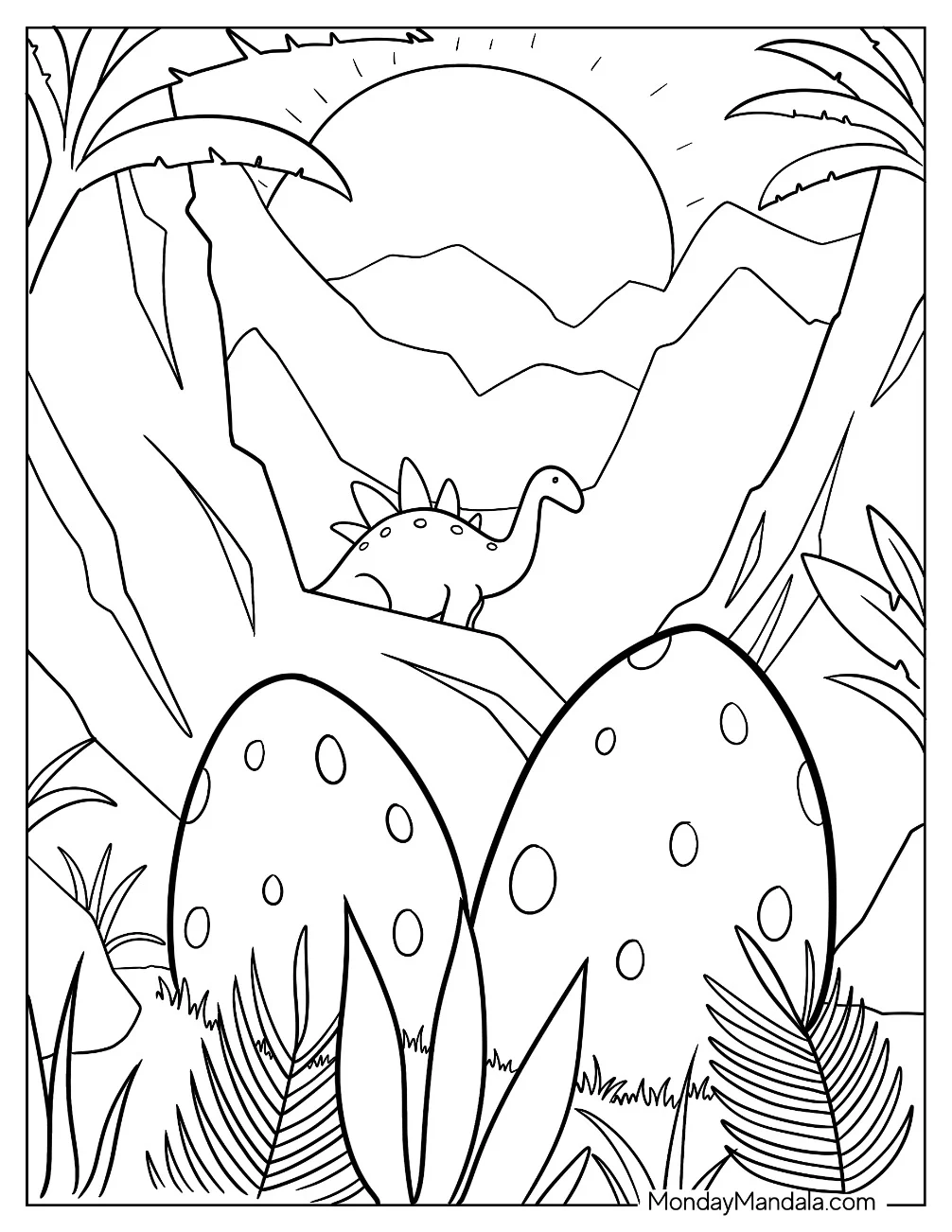 Two Large Dinosaur Egg Coloring Page In The Jungle coloring page