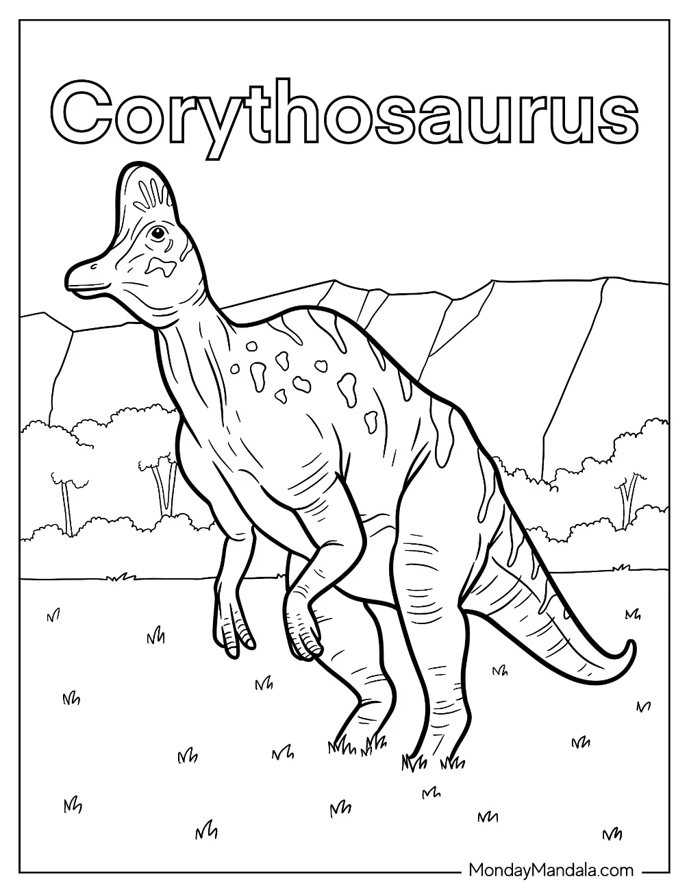 Adorable Corythosaurus Outside The Forest coloring page