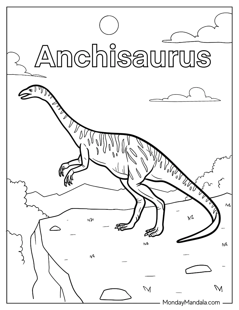 Anchisaurus Dinosaur Coloring Page Of Walking On Grass coloring page