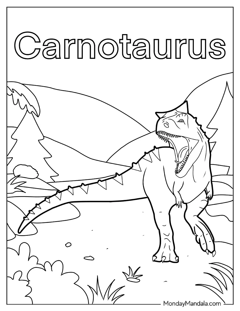 Angry Carnotaurus Roaring Coloring Page coloring page