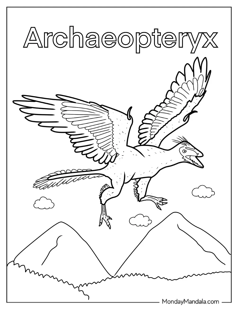 Archaeopteryx Soaring In The Sky Coloring Page For Kids coloring page