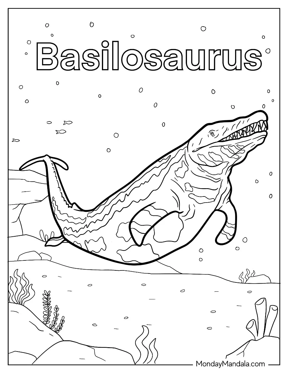 Basilosaurus Dinosaur On The Sea Floor coloring page