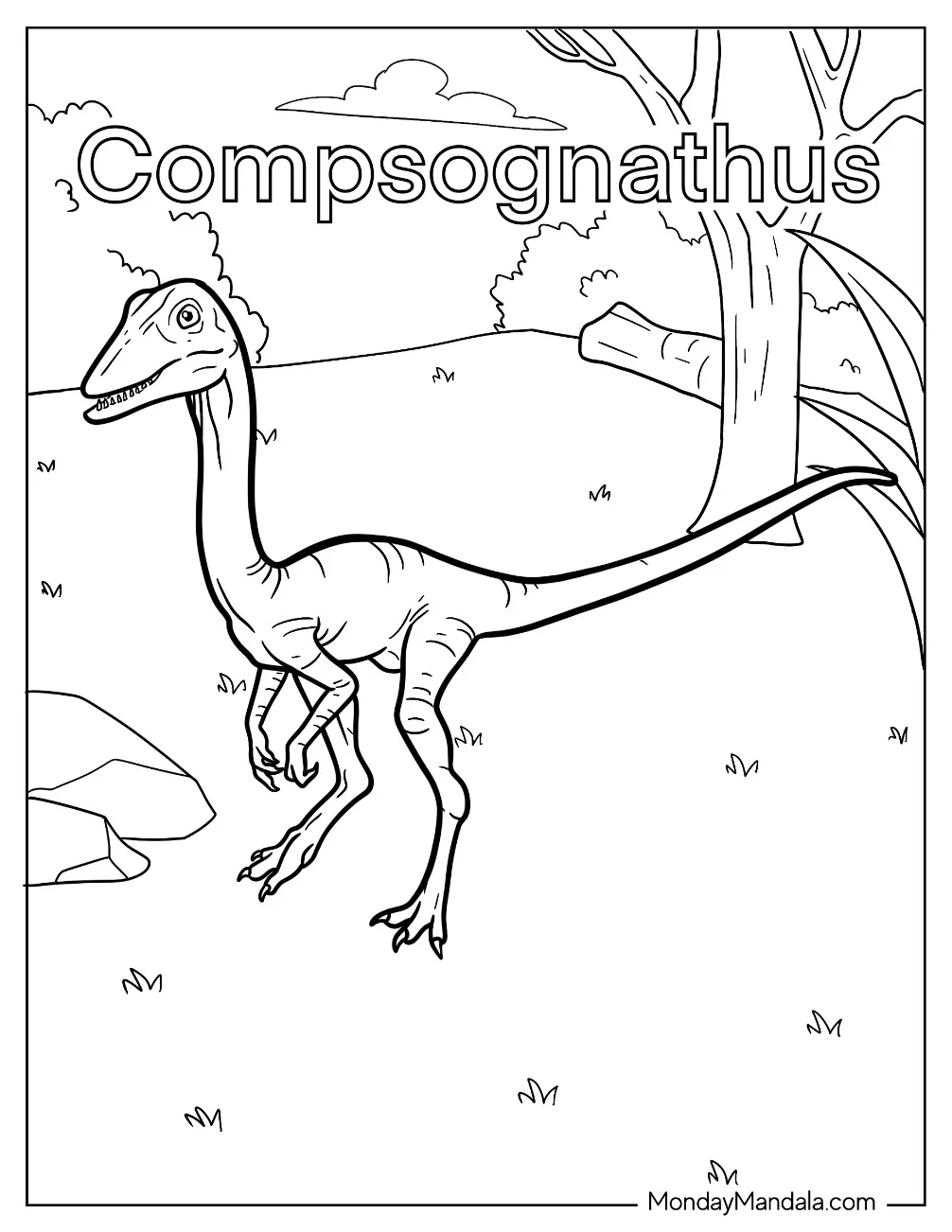 Compsognathus Dinosaur Coloring Sheet For Kids coloring page