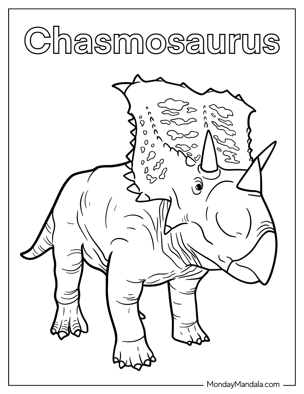 Cute Chasmosaurus Dinosaur Coloring Page For Kids coloring page — printable line art