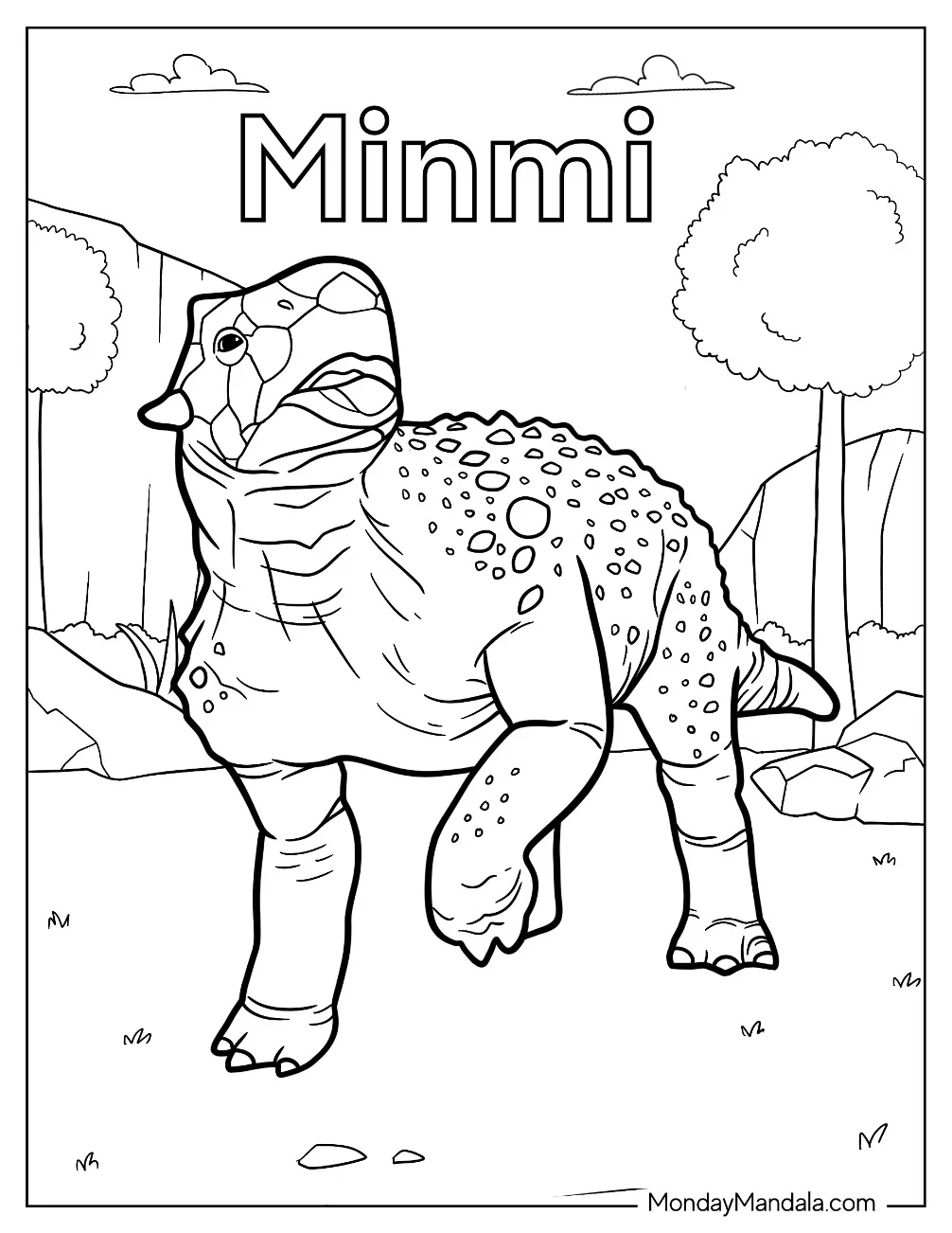 Cute Minmi Dinosaur Coloring Page Of Looking Up coloring page — printable line art