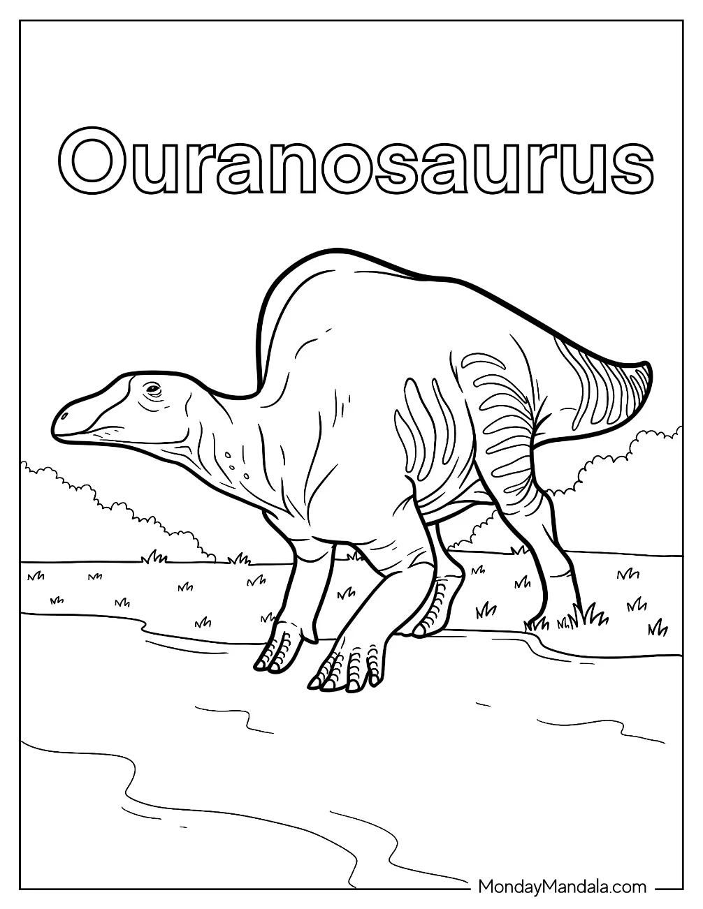 Dinosaur Coloring Page Of Ouranosaurus Strolling In Nature coloring page