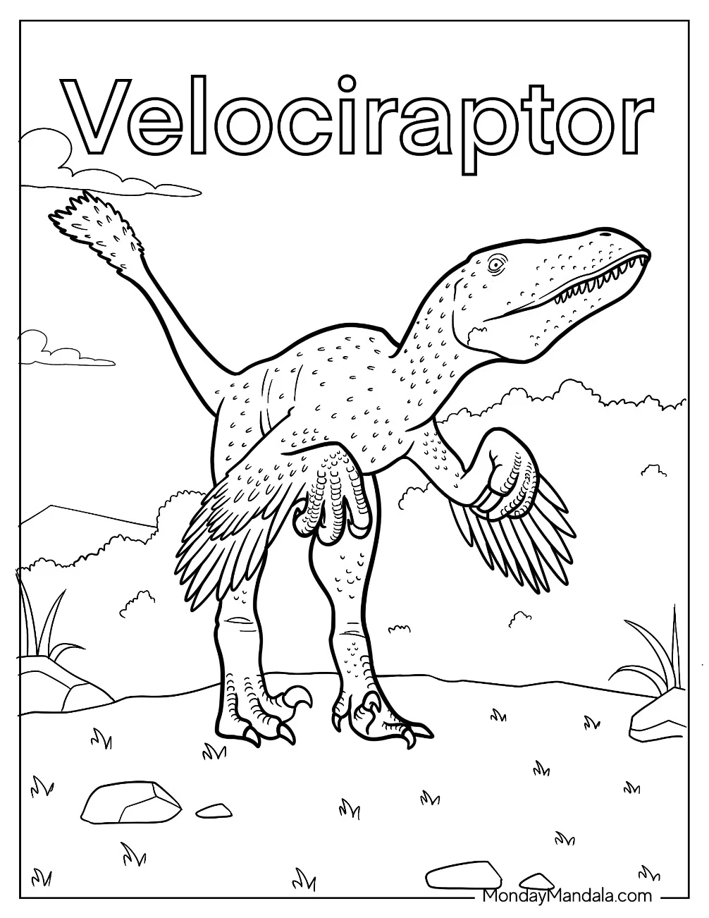 Feathery Velociraptor Coloring Sheet coloring page