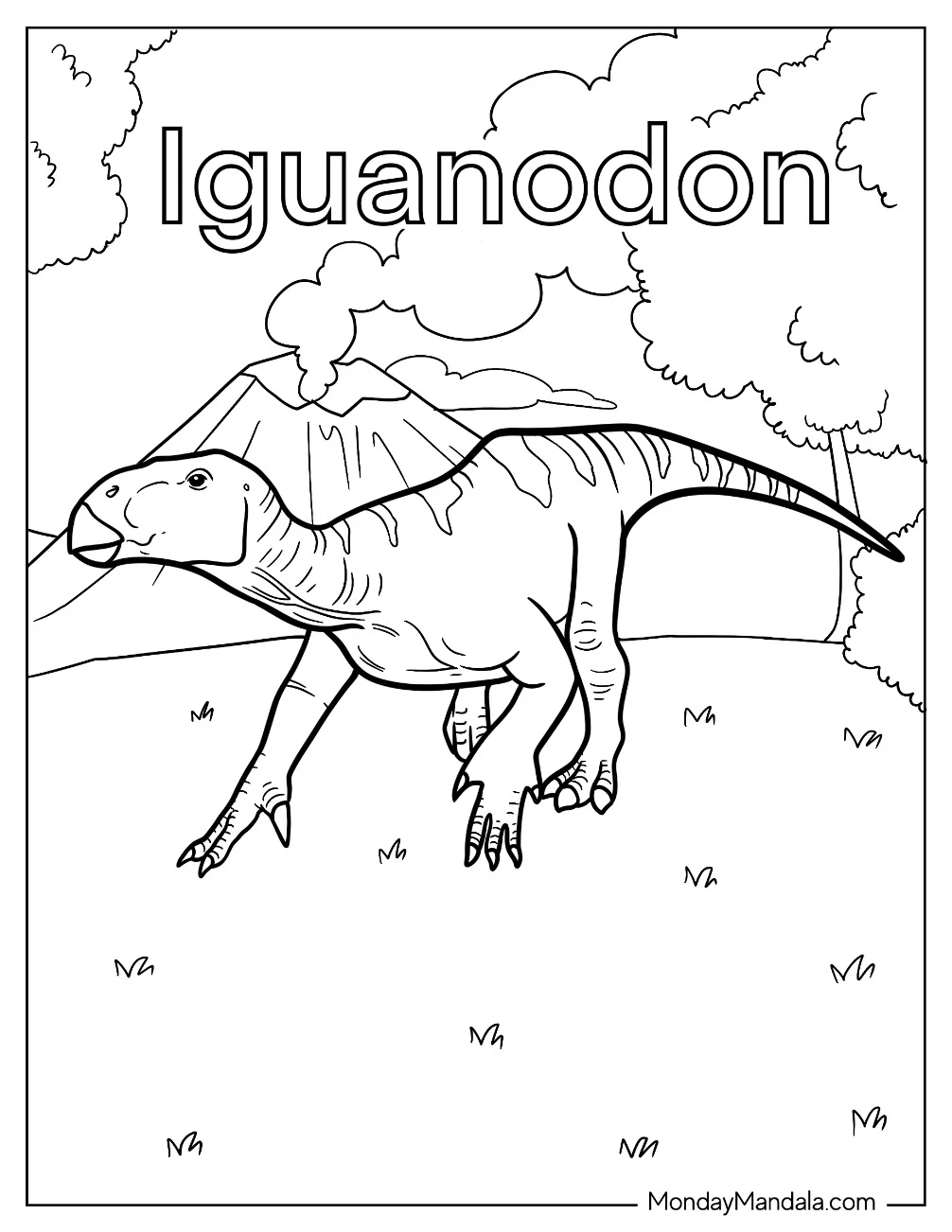 Iguanadon In The Forest Coloring Sheet coloring page — printable line art