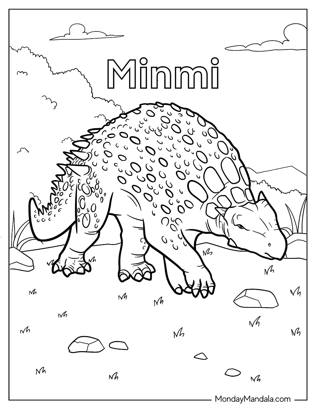 Minmi Dinosaur Coloring Page Of With Textured Skin For Kids coloring page