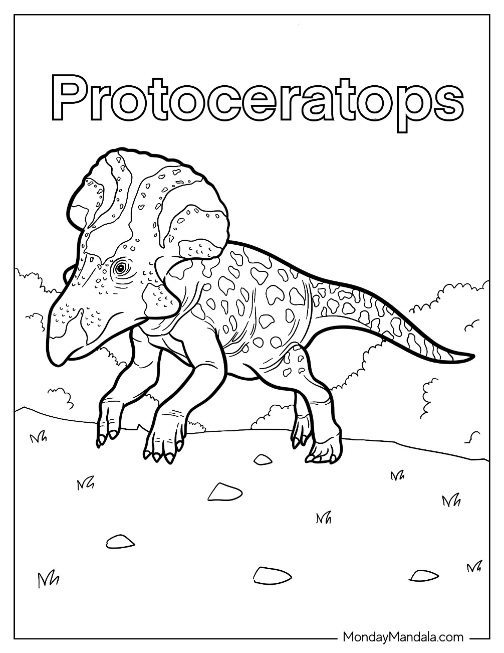 Realistic Protoceratops Climbing A Hill coloring page