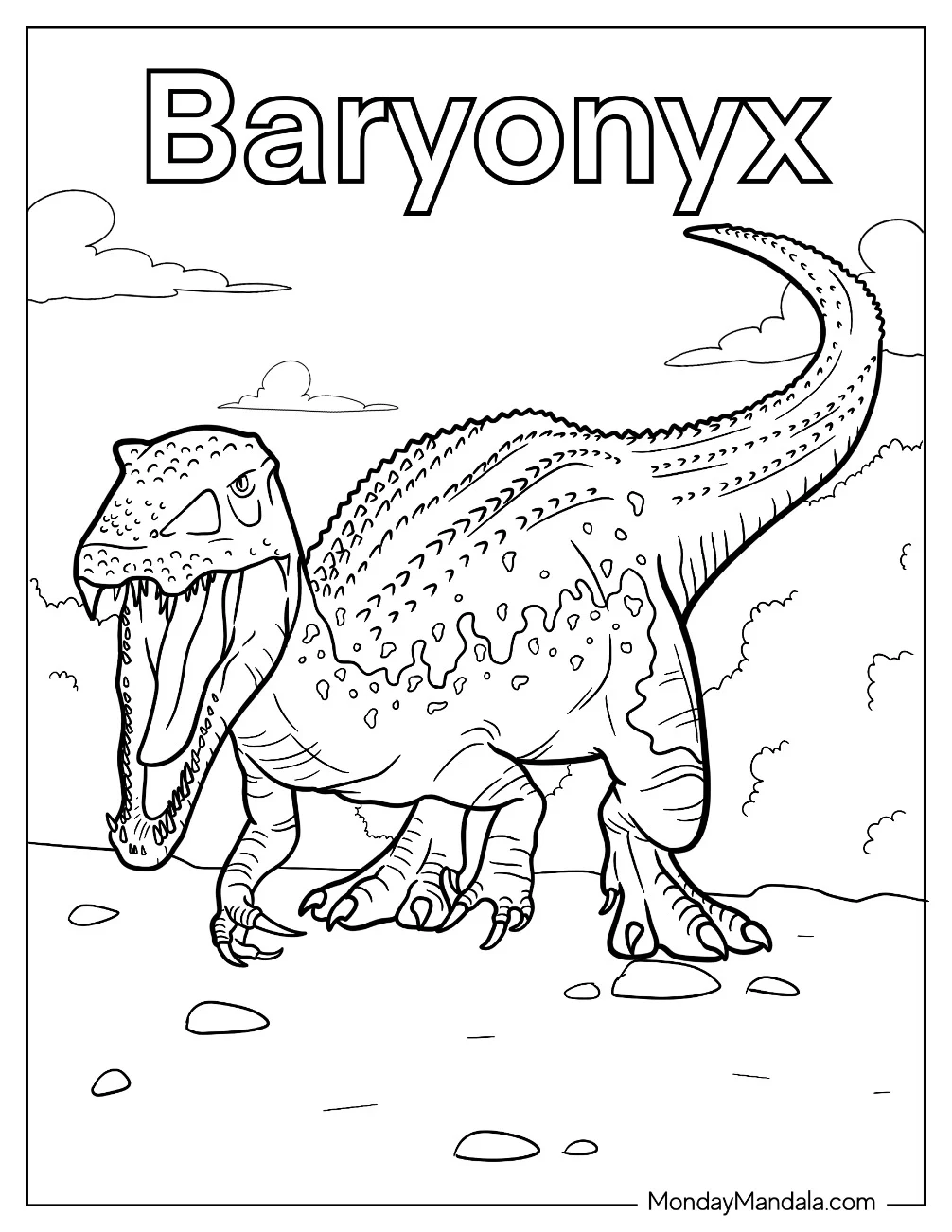 Roaring Baryonyx Dinosaur coloring page
