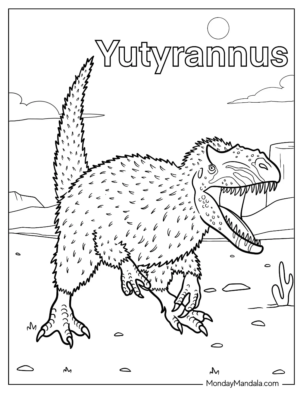 Spiky Yutyrannus Growling Coloring Page coloring page