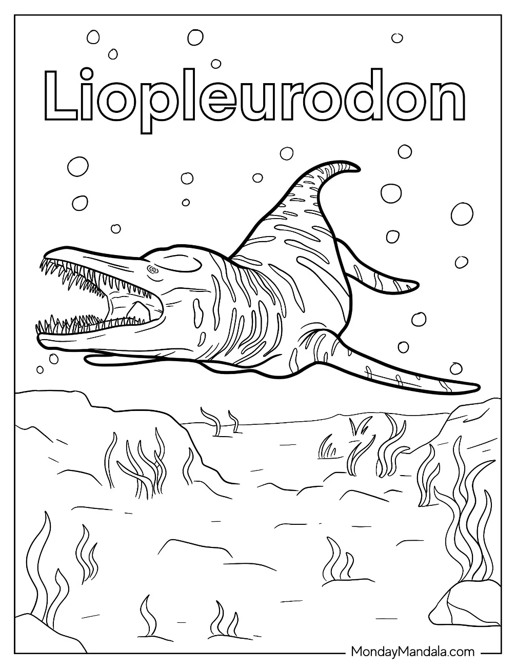Terrifying Liopleaurodon Under The Sea coloring page — printable line art
