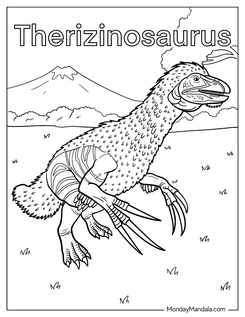 Therizinosaurus Resting On The Grass coloring page