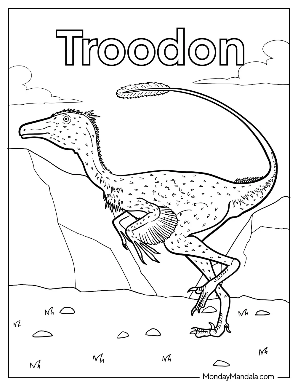 Troodan Dinosaur Strolling Coloring Sheet coloring page