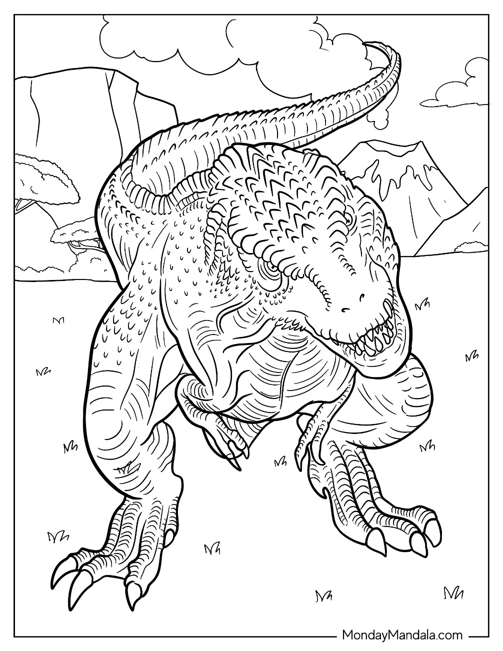 Detailed Gigantosaurus Coloring Page Crouching On The Grass coloring page