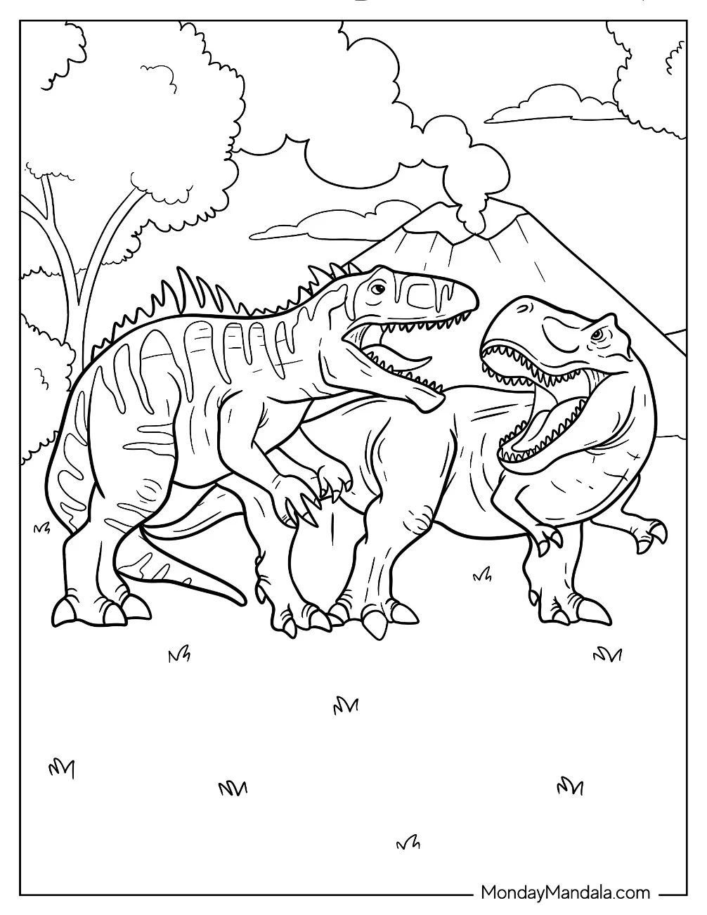Gigantosaurus Coloring Page Fighting With A T Rex coloring page