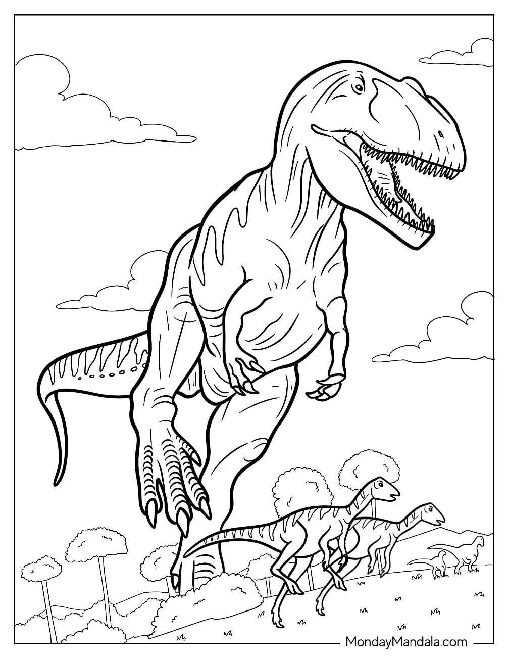 Gigantosaurus Coloring Page Running Over Other Dinosaurs coloring page