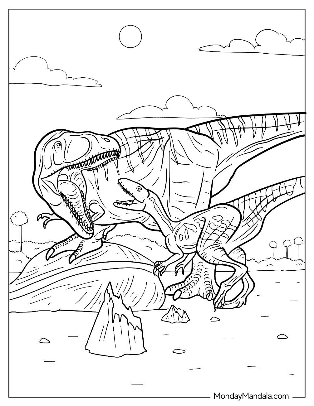Gigantosaurus Roaring At A Mapusaurus coloring page