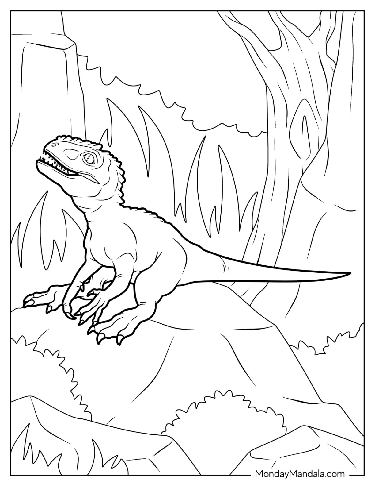 Newborn Indominus Rex Coloring Page Sitting On A Rock coloring page