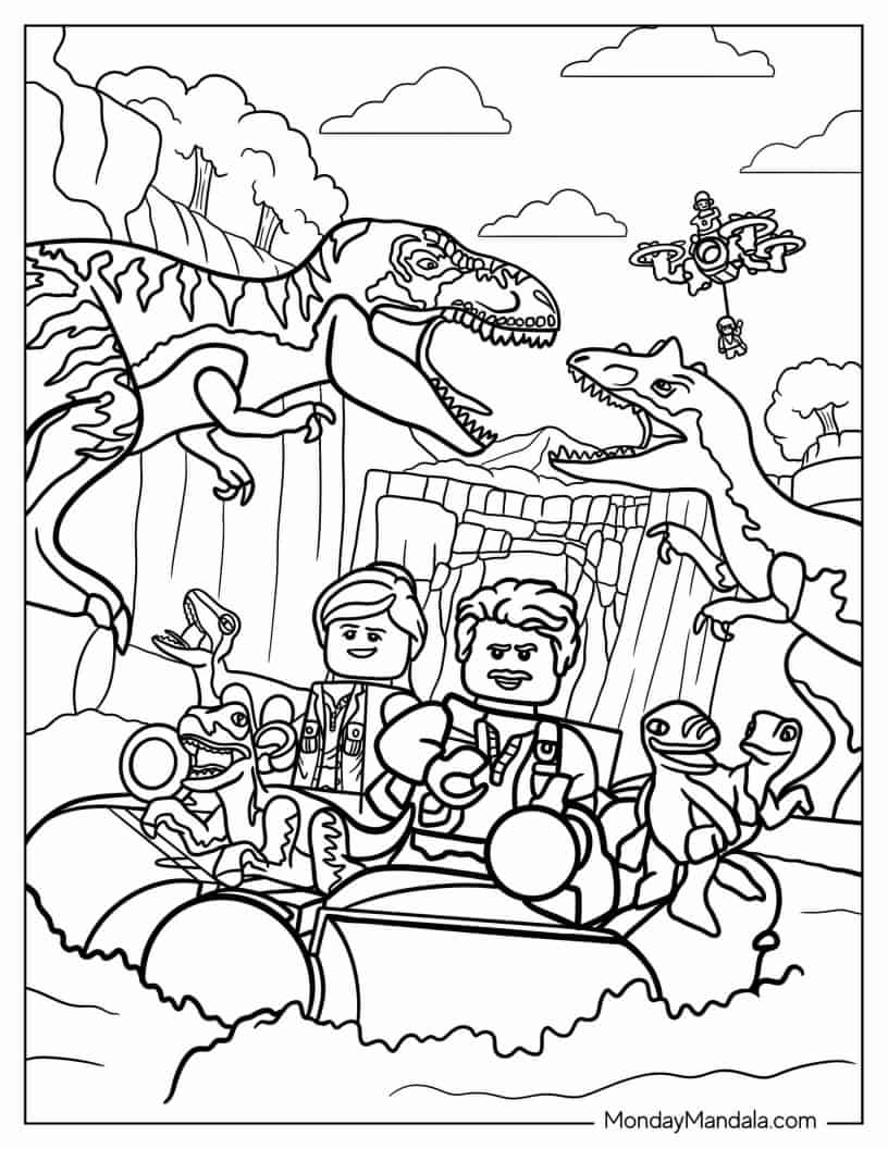 Coloring Sheet Of Lego Themed Jurassic Park coloring page
