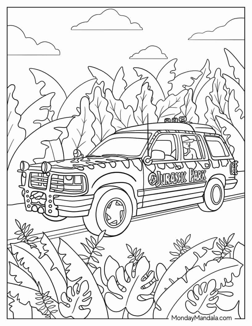 Jurassic Park Car Coloring Page coloring page