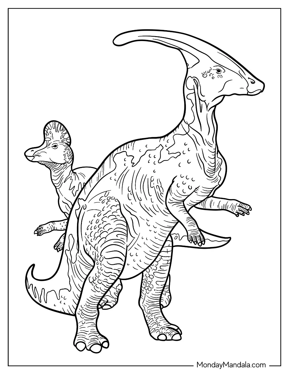 Corythosaurus And Parasaurolophus Coloring Page coloring page — printable line art