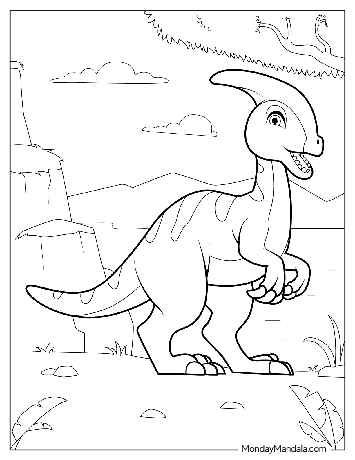 Cute Parasaurolophus Coloring Page For Kids coloring page
