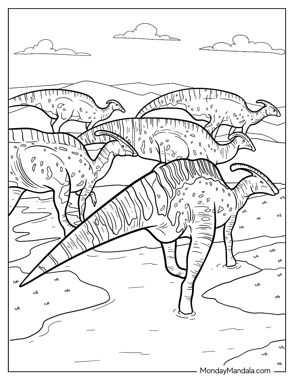 Parasaurolophus Coloring Page Pack Traveling Together coloring page