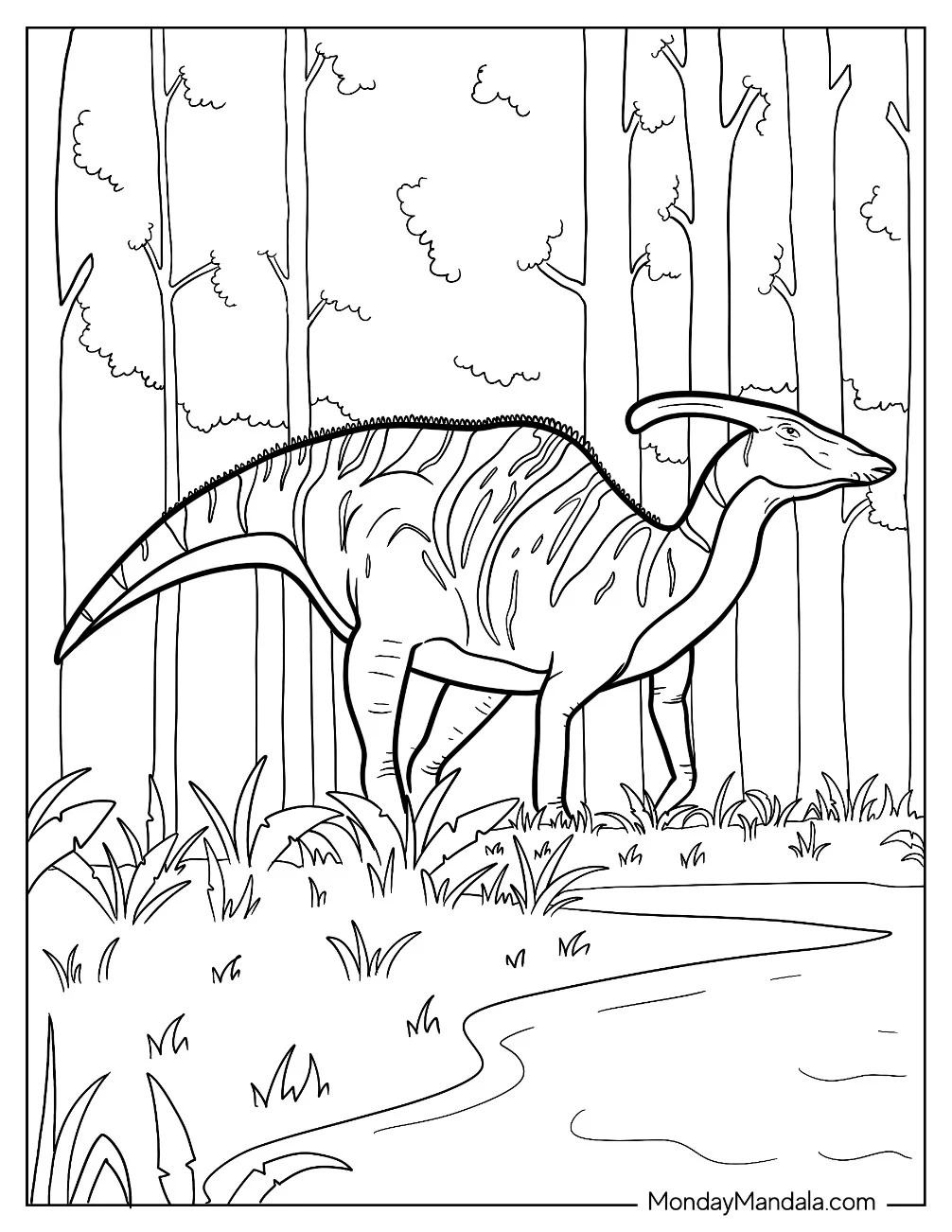 Parasaurolophus Coloring Page Walking In The Forest coloring page