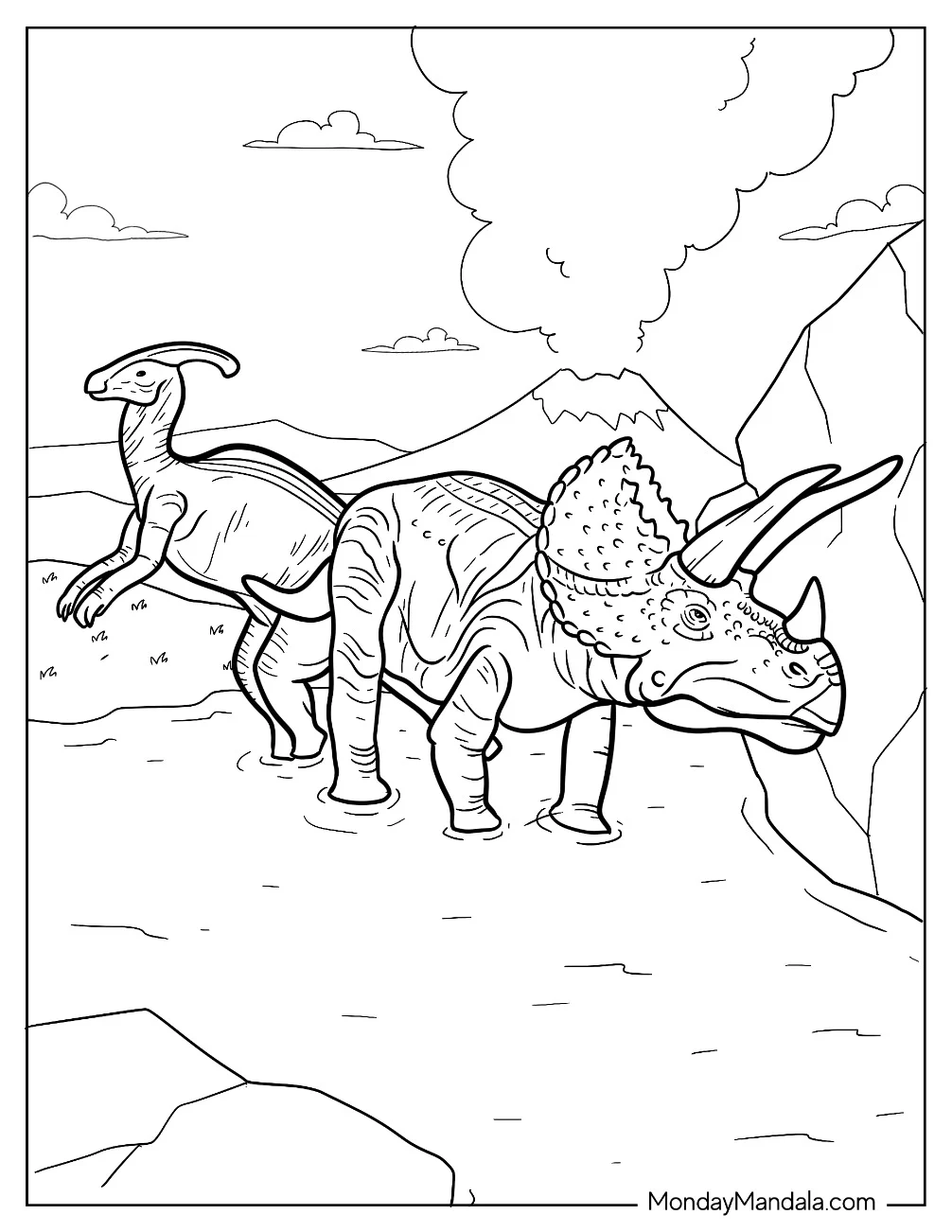 Parasaurolophus Coloring Page With Triceratops coloring page