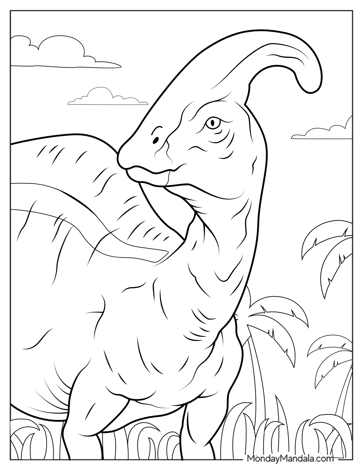 Simple Close Up Of Parasaurolophus Coloring Page coloring page