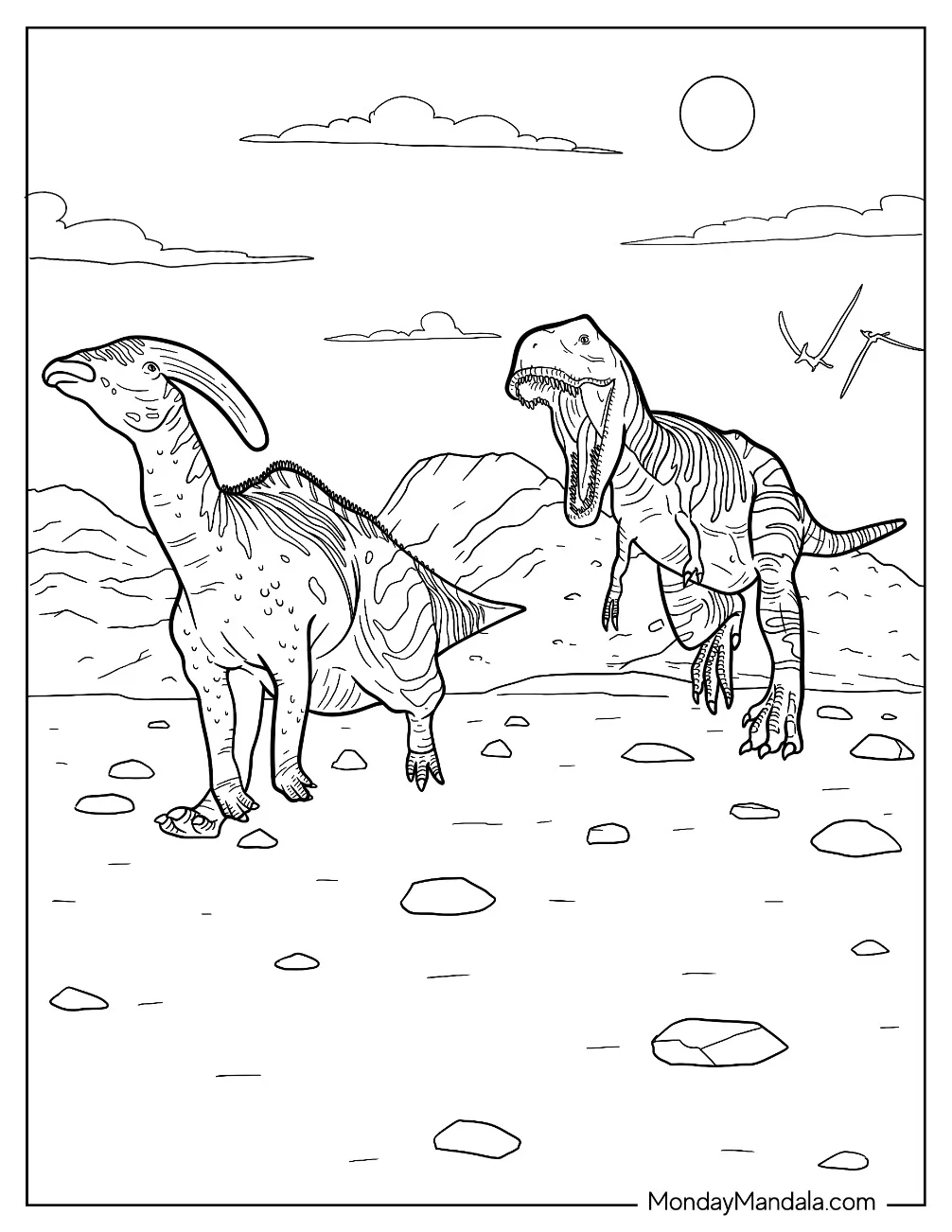 T Rex Chasing Parasaurolophus Coloring Page coloring page