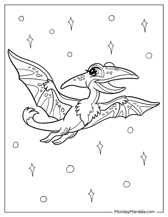 Cartoon Pterodactyl Coloring Page With Glimmering Eyes coloring page