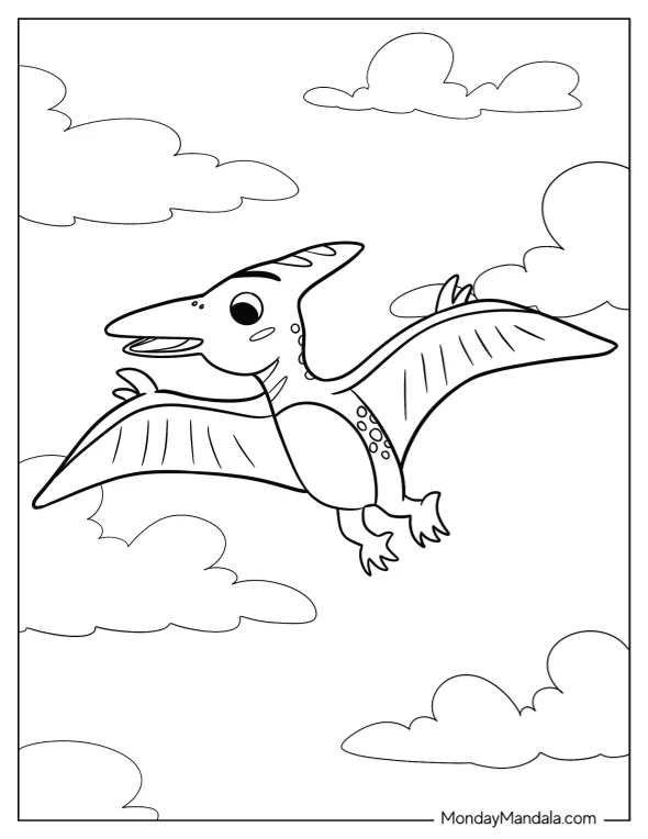 Cute Pterodactyl Coloring Page For Preschoolers coloring page — printable line art