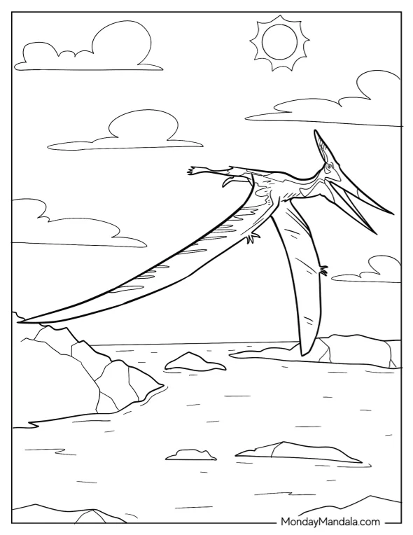 Large Pterodactyl Coloring Page Under The Sun coloring page — printable line art
