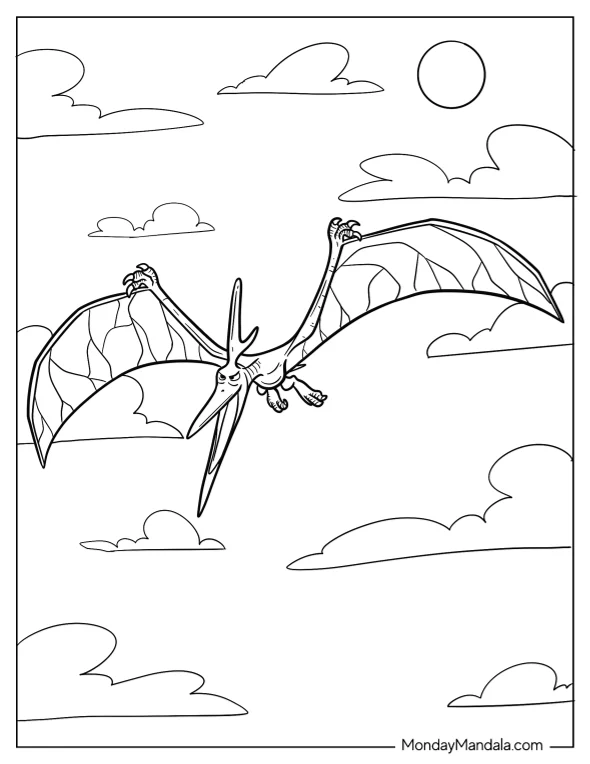 Pterodactyl Coloring Page About To Attack From The Sky coloring page