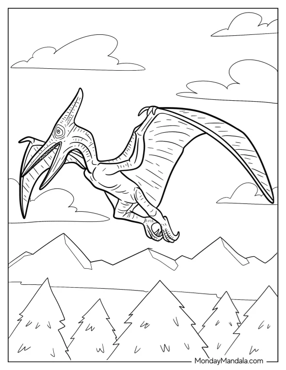 Scary Pterodactyl Coloring Page With Detailed Skin coloring page