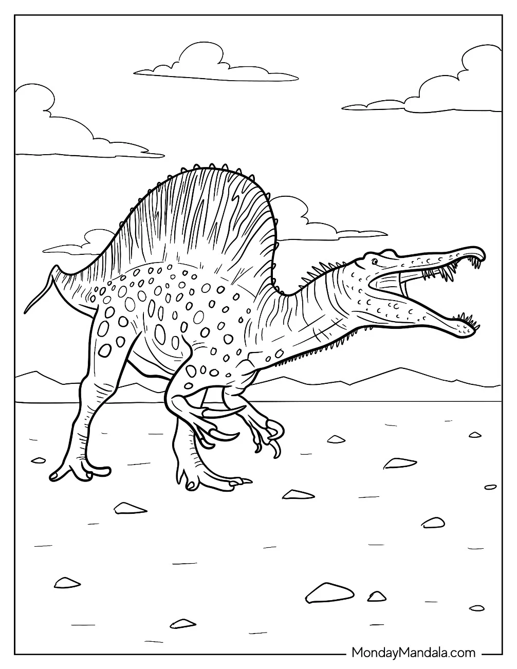 Dotted Spinosaurus Coloring Page Roaring For Kids coloring page
